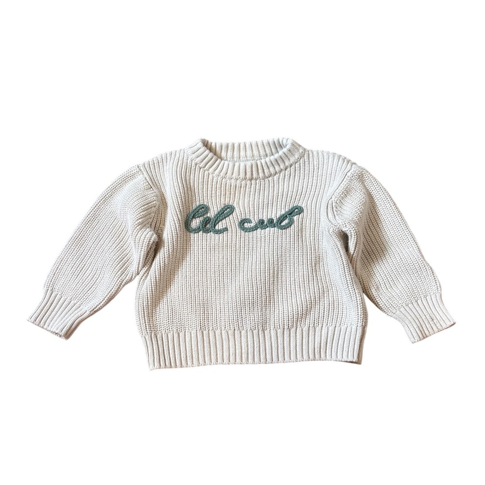 Cloud Island Sweater Baby Cream Lil Cub Embroidered Knit SIZE 12M